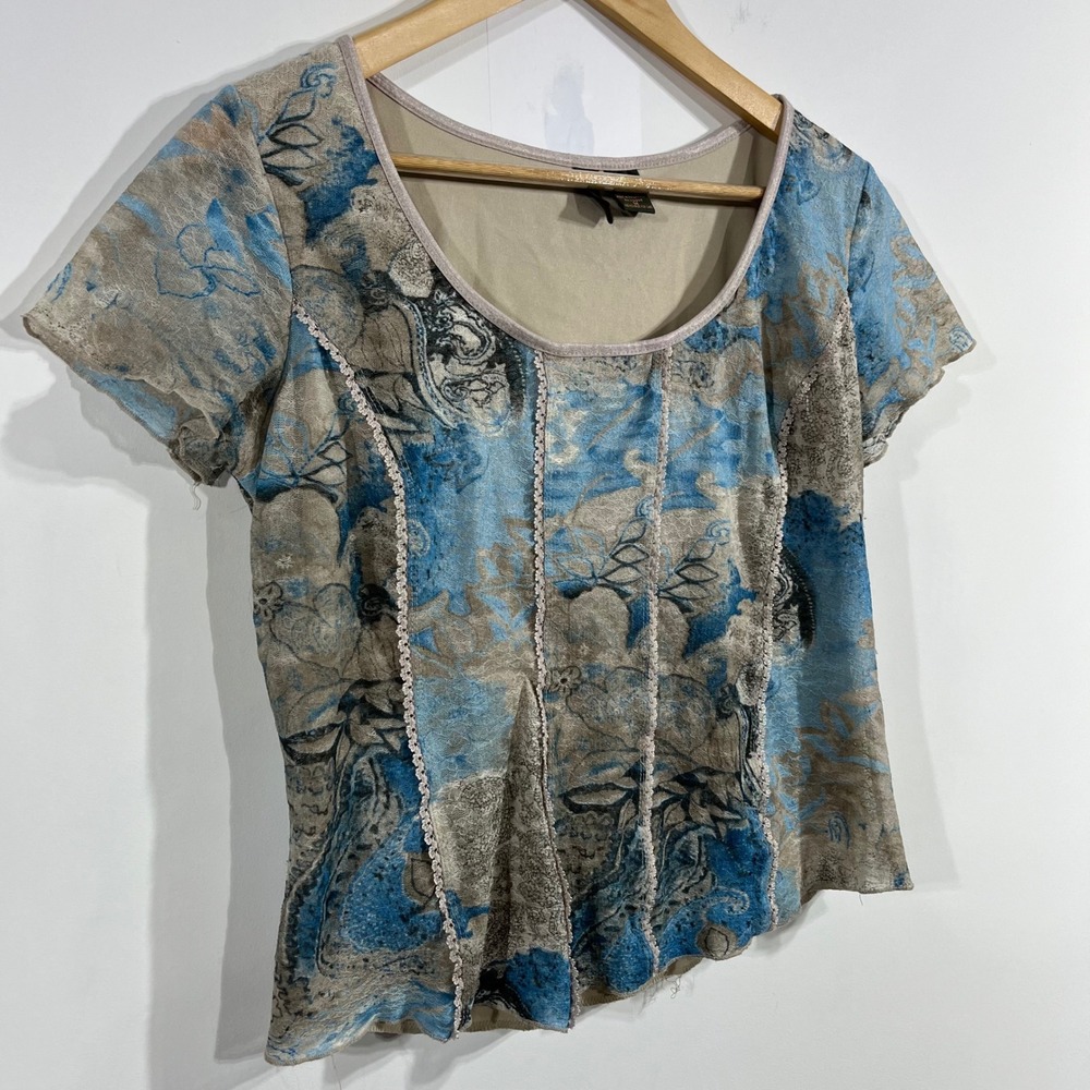 Serenade Y2K Boho Corset Floral Mesh Lace Trim Top Womens Medium Festival - Picture 2 of 7